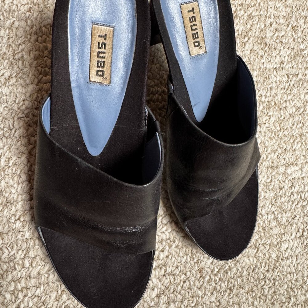 Tsubo black leather & suede 4" block heels